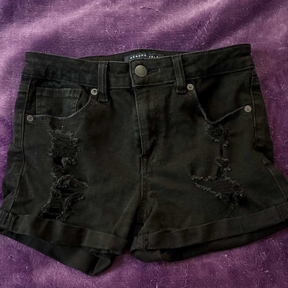 Aeropostale Black Distressed Jean Shorts